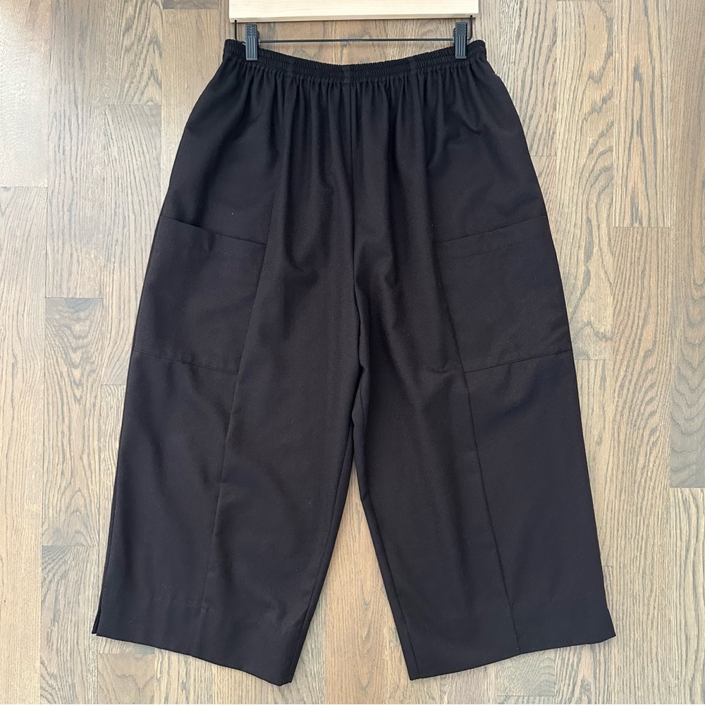 Eskandar Brushed Wool Japanese Trouser with Side Pocket in Black Size 2 / XL